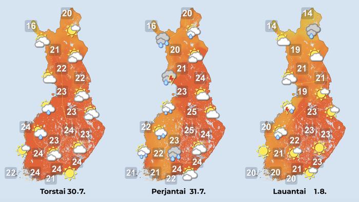 Sääennuste 30.7.–1.8.2026 Sääennuste 30.7.–1.8.2026