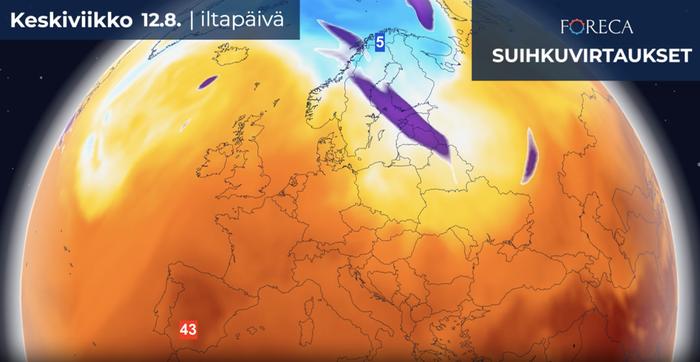 Lämpötilerot Euroopassa Keskiviikkona Espanjan ja Suomen välinen lämpötilaero voi iltapäivällä paisua jopa yli 35 asteeseen. Käsivarren Lapissa vuorokauden maksimilämpötila jää viiden asteen vaiheille, Espanjan sisämaassa mitataan jälleen yli 40 asteen helteitä.