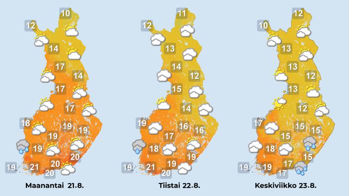 Ennuste iltapäiville 21.–23.8.2023.