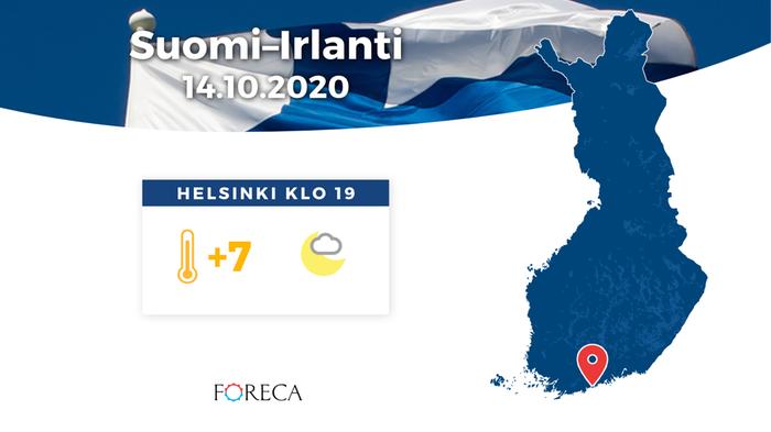 Suomi pelaa Irlantia vastaan poutaisessa illassa Helsingissä.