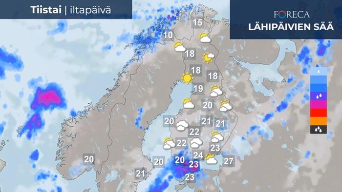 Sääennuste tiistaille 23.8.2022.