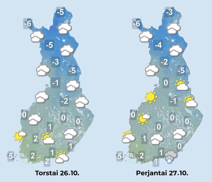 Sääennuste torstaista perjantaihin.