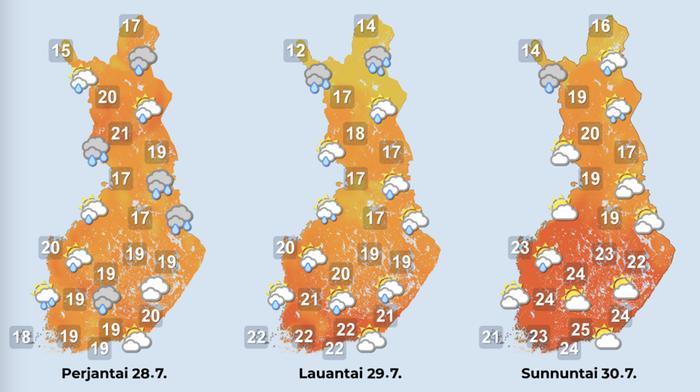 Ensi viikonlopun ennusteessa näkyvät niin sadekuurot kuin lämpeneminenkin.