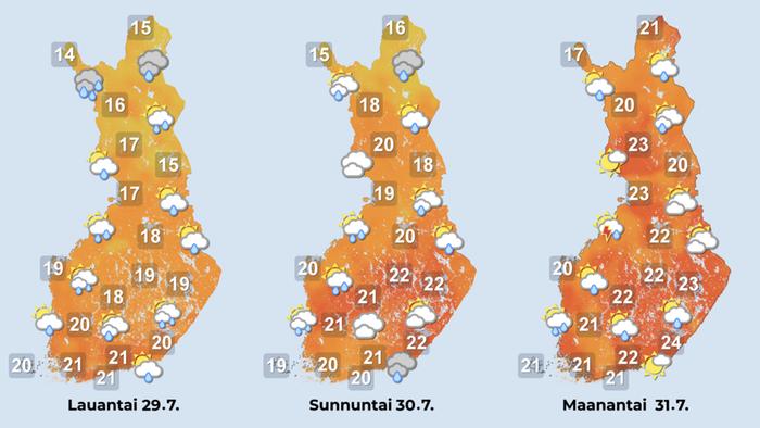 Sääennuste 29.7–31.7.2023.