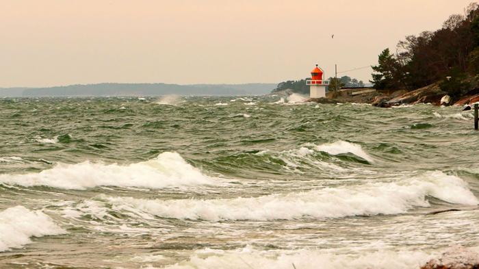 Puuskaisen tuulen nostattamaa aallokkoa merellä.