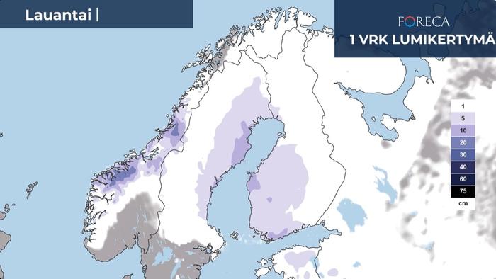 Lauantaina 18.2. on odotettavissa runsaita lumisateita etenkin maan länsi- ja eteläosassa. Osa sateesta tulee myös vetenä.