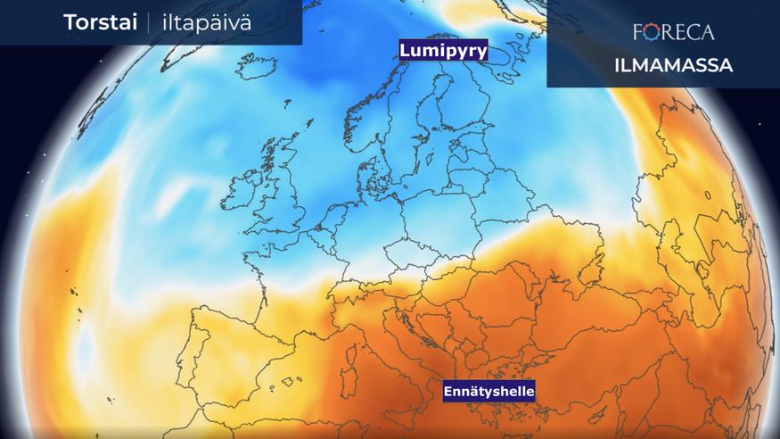 Nyt alkaa Euroopan kahtiajako: Suomeen jopa 20 cm lunta, Välimerelle 40  asteen korvennus ja 