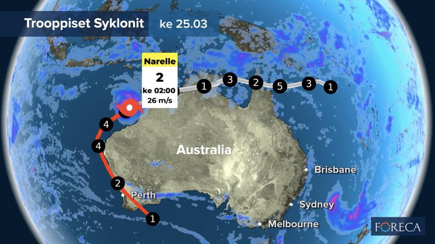 Australiaa kiertää erikoinen Narelle-hirmumyrsky – ”Rantautunee loppuviikolla jo neljännen kerran”
