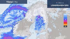 Lumipyryjä ja vesisateita puskee Suomen yli: Jopa 10 senttimetriä lunta tulossa keskiviikon vastaisena yönä