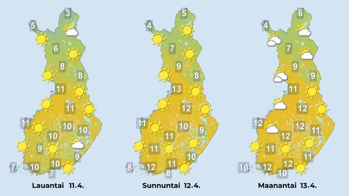Ennuste iltapäiville 11.–13.4.2026