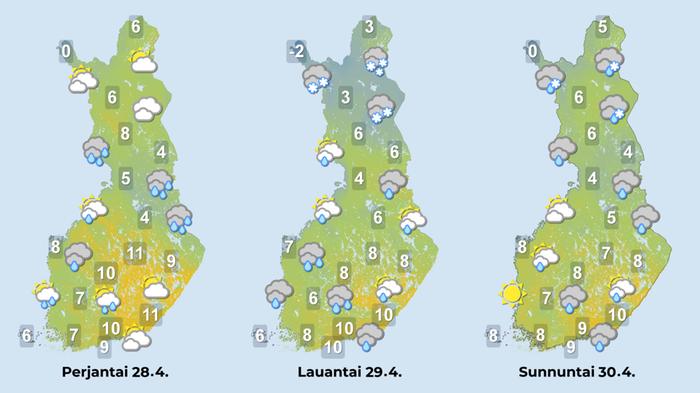 Sääennuste 28.-30.4.2023 Sääennuste iltapäiville 28.-30.4.2023