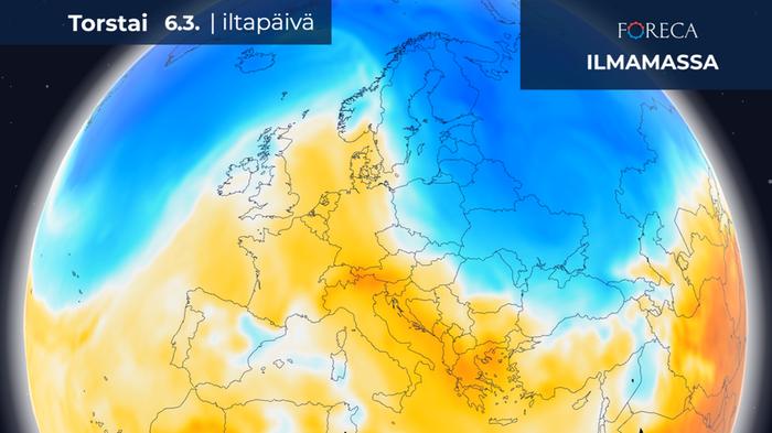 Lauha ilmamassa lähestyy Ruotsia lännestä.