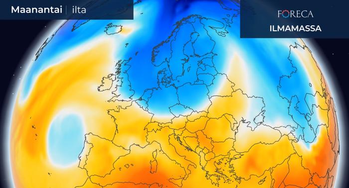 Kylmä ilma leviää Fennoskandiasta kohti etelää ja Keski-Euroopassa rintamaan liittyy myös ukkosia.
