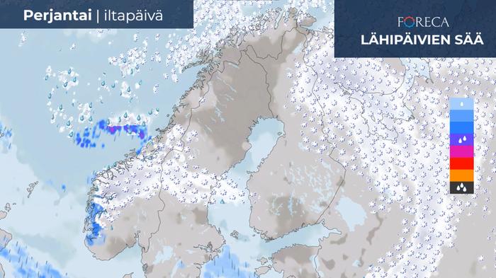 Sateiden ennuste uudenvuodenaaton iltapäivälle 31.12.2021.