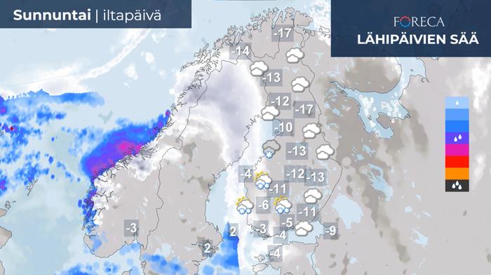 Ennuste sunnuntai-iltapäivälle 2.1.2022.