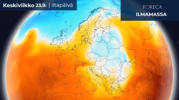 Vuorokauden keskilämpötila on tänään keskiviikkona Euroopan lounaisosassa laajalti 2–8 astetta tavanomaista korkeampi. Kylmän ilmamassan alueella Itä-Euroopassa on sen sijaan monin paikoin 2–6 astetta tavanomaista viileämpää.