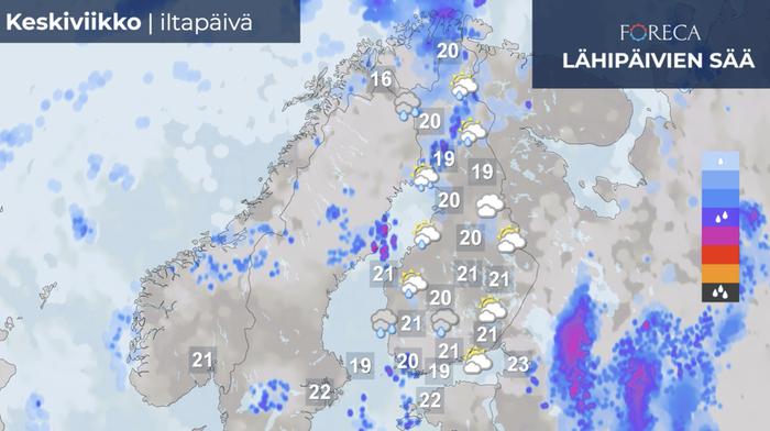 Sääennuste keskiviikolle 11.8.2021.