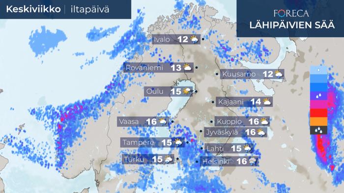 Ennuste keskiviikkoiltapäivälle 9.9.2020.