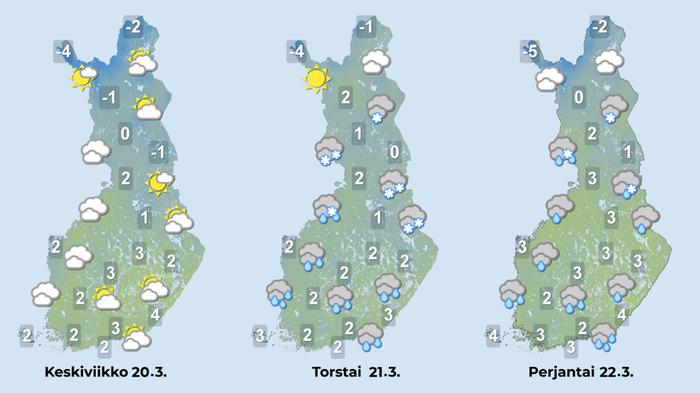 Ennuste keskiviikosta perjantaille 20.–22.3.2024 Ennuste keskiviikosta perjantaille 20.–22.3.2024.