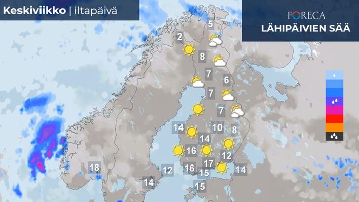 Sääennuste keskiviikolle 1.5.2024.