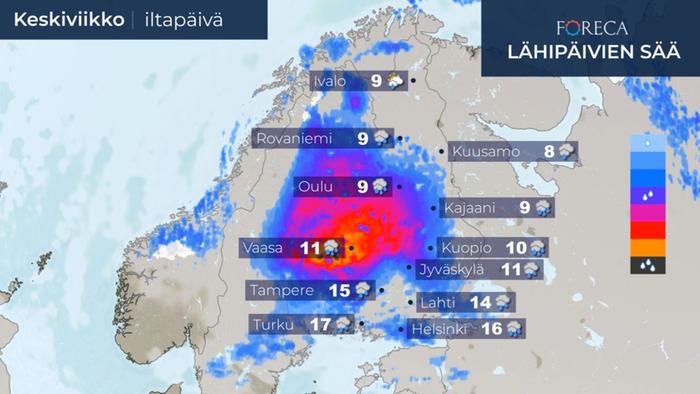 Matalapaine runsaine sateineen leviää Suomeen.