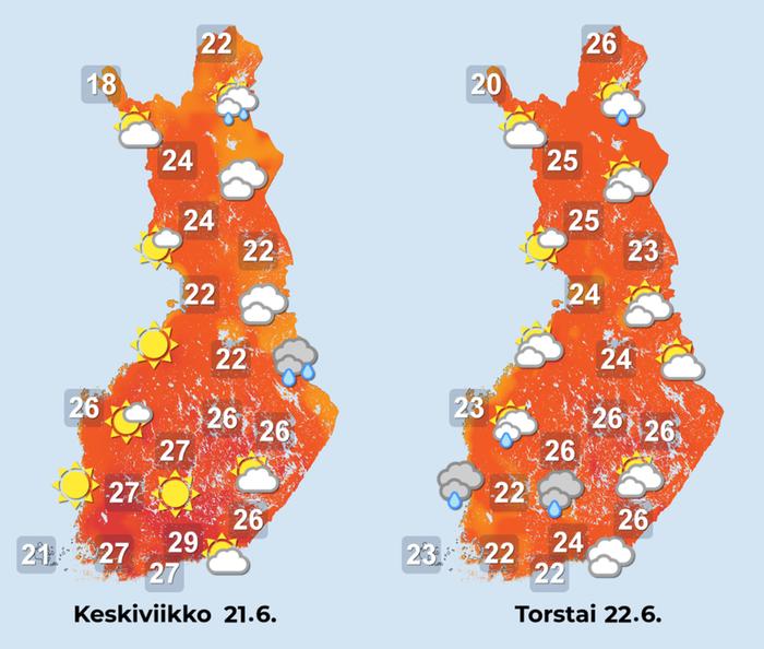 Sääennuste 21.–22.6.2023.