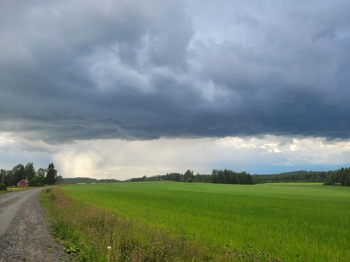 Kuuropilven alla sade erottuu usein harmahtavana verhona tai säikeinä.