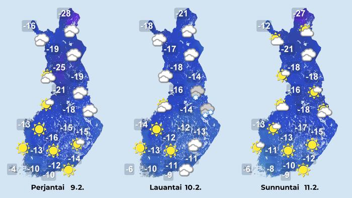 Sääennuste iltapäiville 9.–11. helmikuuta 2024.