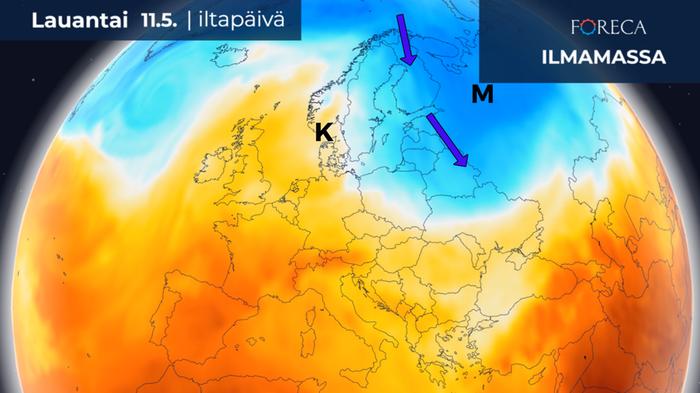 Kylmä säätilanne Venäjällä oli matalapaine, jonka länsipuolitse Suomeen virtasi pohjoisesta kylmää ilmaa.