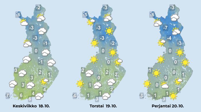 Sääennuste iltapäiville 18.-20. lokakuuta 2023.