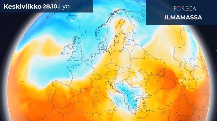 Leuto yö Lämpimän ilman kieleke kurkottaa Keski-Euroopasta Suomeen asti.