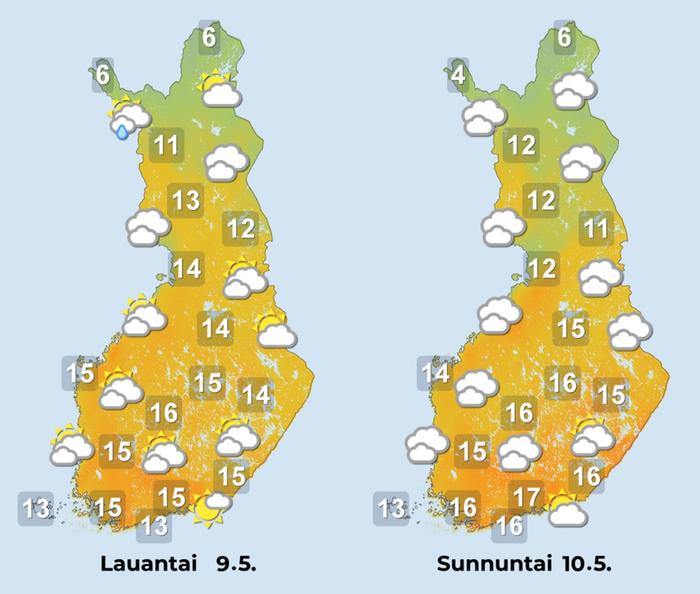 Ennuste lauantailta sunnuntaille.