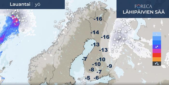 Lauantain aikana Itä-Suomessa voi pyryttää useita senttejä lunta. Tuulen puuskat ovat jopa myrskylukemissa.