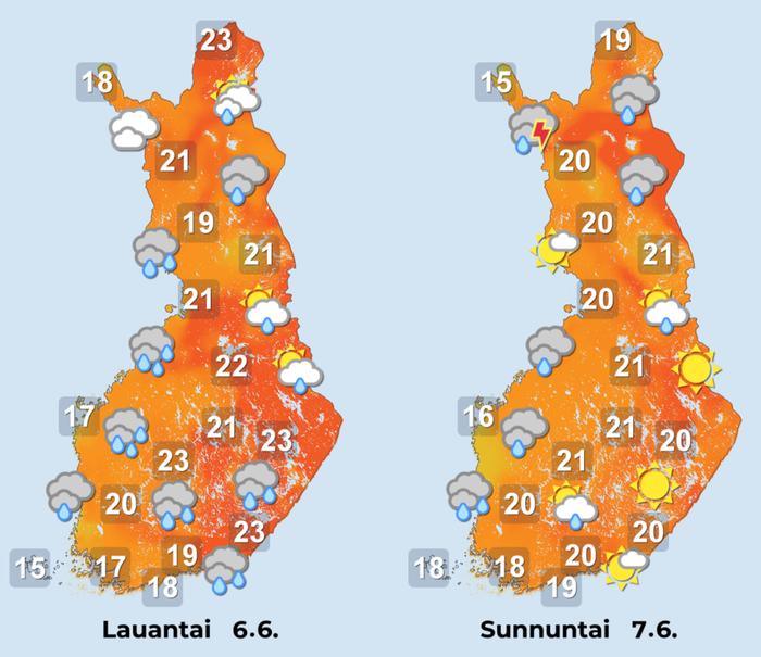 Sääennuste lauantaille ja sunnuntaille.
