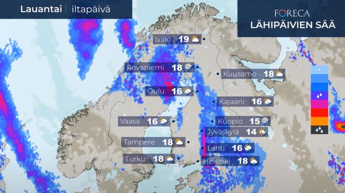 Lauantaina lämpötila on vielä suuressa osassa maata alle 20 astetta.