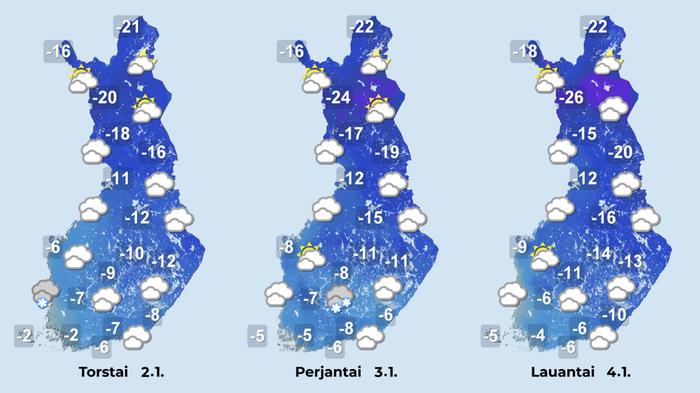 Ennuste 2.-4.1.2025 Ennuste iltapäiville 2.1.-4.1.2025