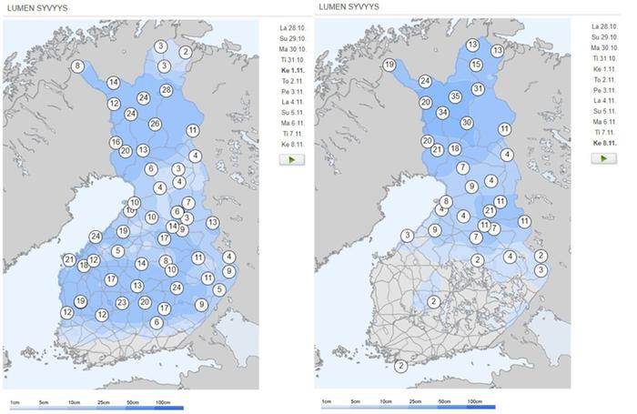 Lumensyvyydet 1. ja 8.11.2023.