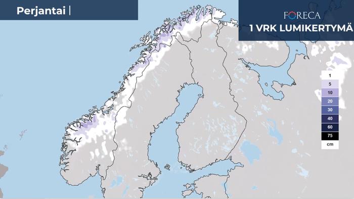 Lumisade-ennuste perjantaille 17.10.2025.