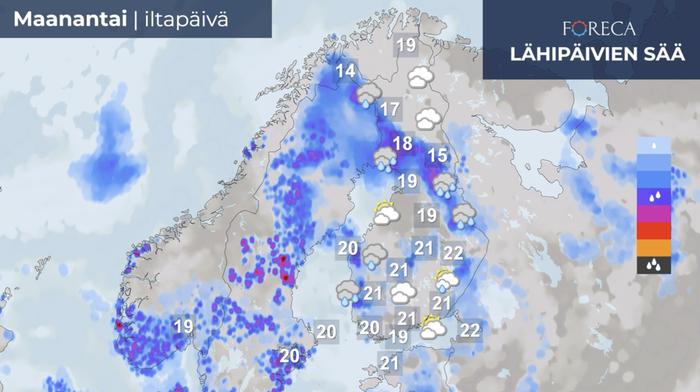 Sääennuste maanantaille 9.8.2021.