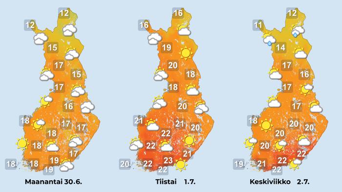 Sääennuste iltapäiville 30.6.-2.7.