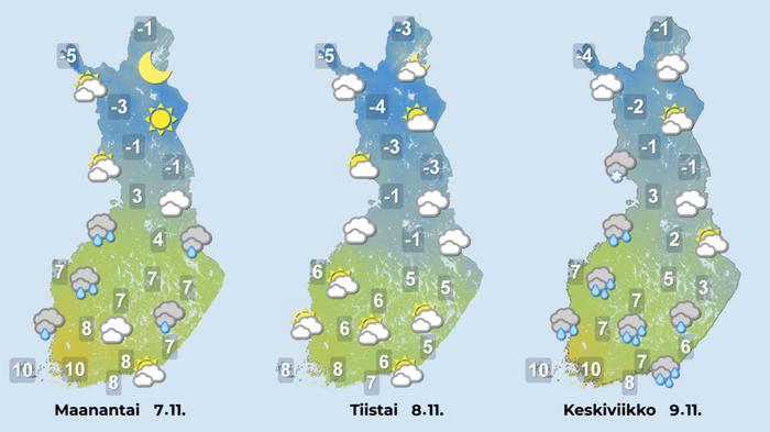 Alkuviikolla Lapissa lämpötila laskee, etelässä on melko leutoa syyssäätä.