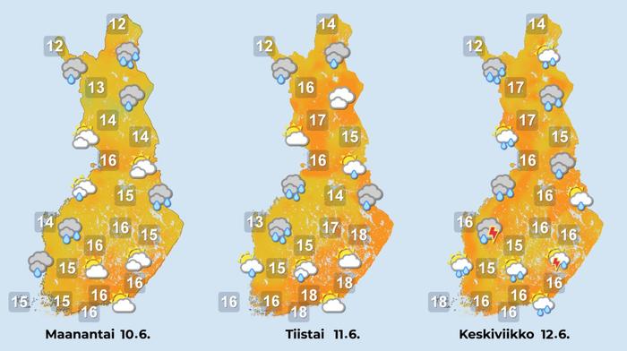 Sadekuuroja tulee koko maassa. Kuva: Foreca