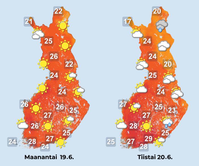 Sääennuste 19.–20.6.2023.