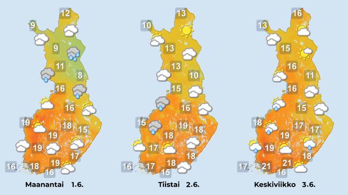 Ennuste maanantaista keskiviikkoon.
