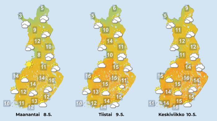 Ennuste iltapäiville 8.–10.5.2023.