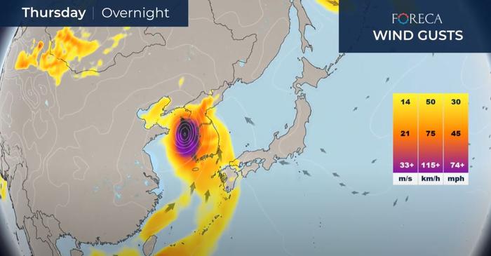 Taifuuni Bavi rantautuu Korean niemimaalle tämänhetkisen ennusteen mukaan torstain vastaisena yönä.