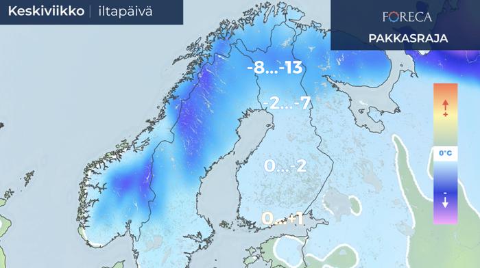 Pakkasraja keskiviikkona 27.1.2021