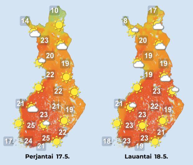 Sääennuste perjantaille ja lauantaille 17.–18.5.2024 Sääennuste perjantaille ja lauantaille 17.–18.5.2024.