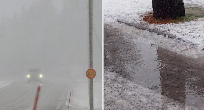 Lumipyryä ja vesisadetta.