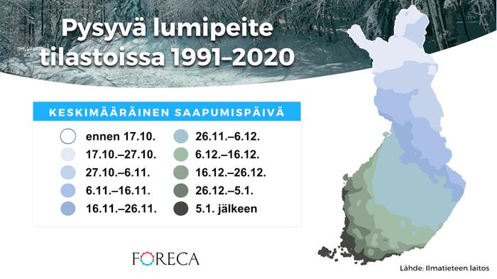 Pysyvä lumipeite tilastoissa 1991–2020 Pysyvä lumipeite tilastoissa 1991–2020